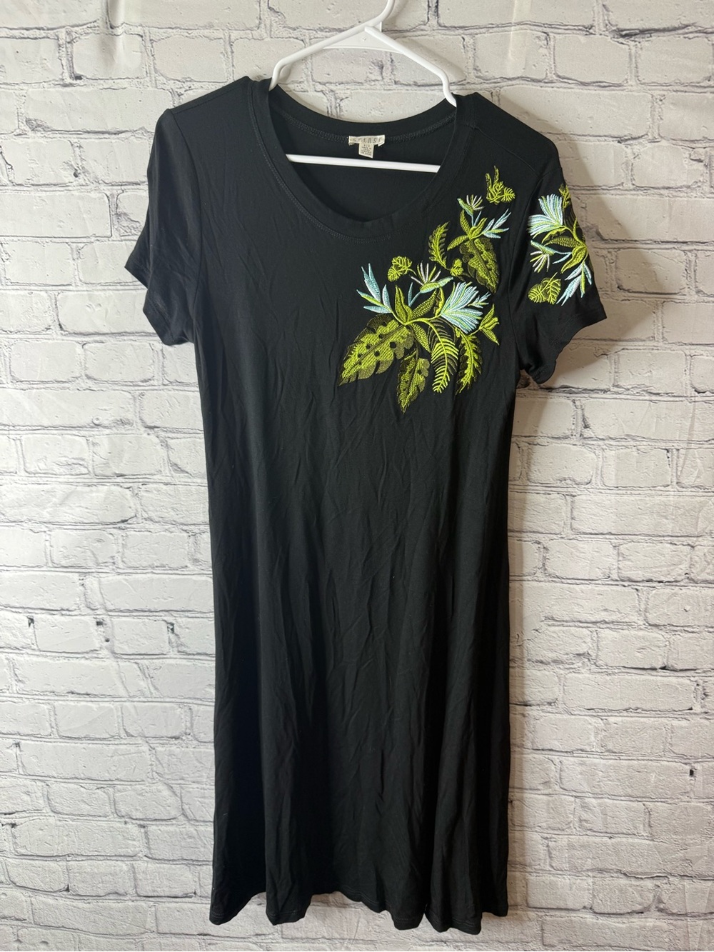 Spense Black T-Shirt dress with Embroidery size small